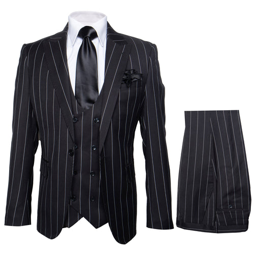 Rossi Man Max RM1728 Slim Fit 3-Piece Mens Suit in Black Stripe