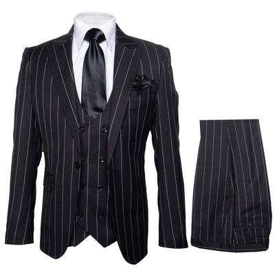 Rossi Man Max RM1728 Slim Fit 3-Piece Mens Suit in Black Stripe
