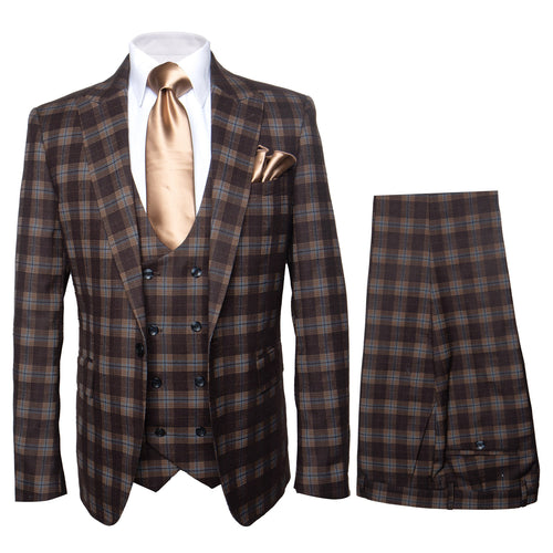 Brown Slim Fit 3-Piece Suit Rossi Man Max Mens Formalwear | RM1735