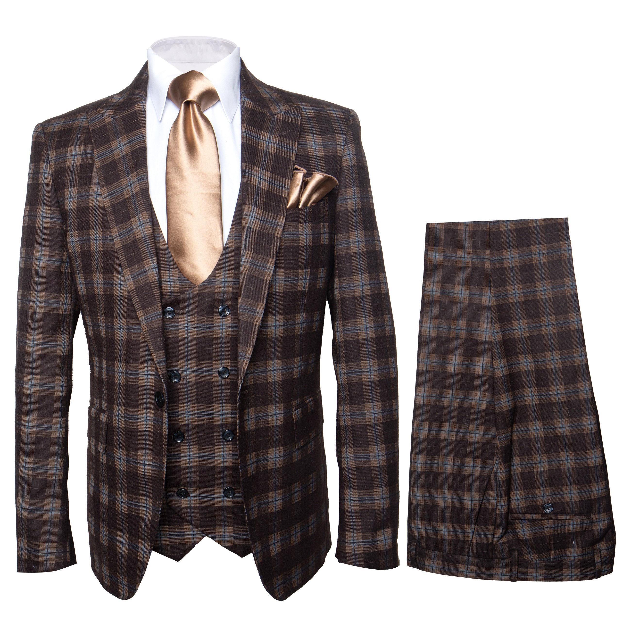 Rossi Man MAX RM1735 Slim Fit 3-Piece Brown Suit – Modern Formalwear for Men - 34R