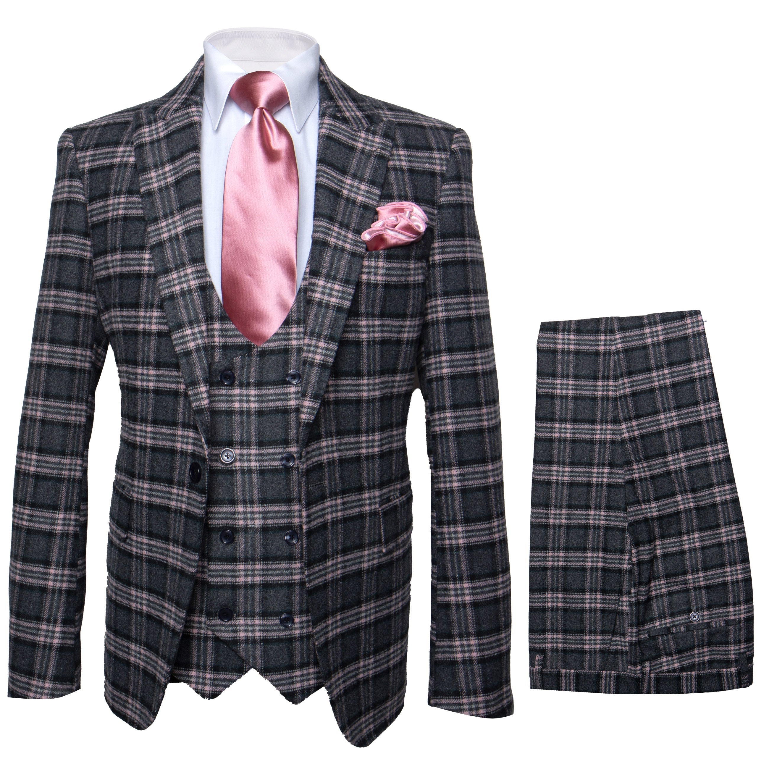 Rossi Man MAX RM1739 Slim Fit 3-Piece Suit – Stylish Black and Pink Tailored Suit for Men - 34R