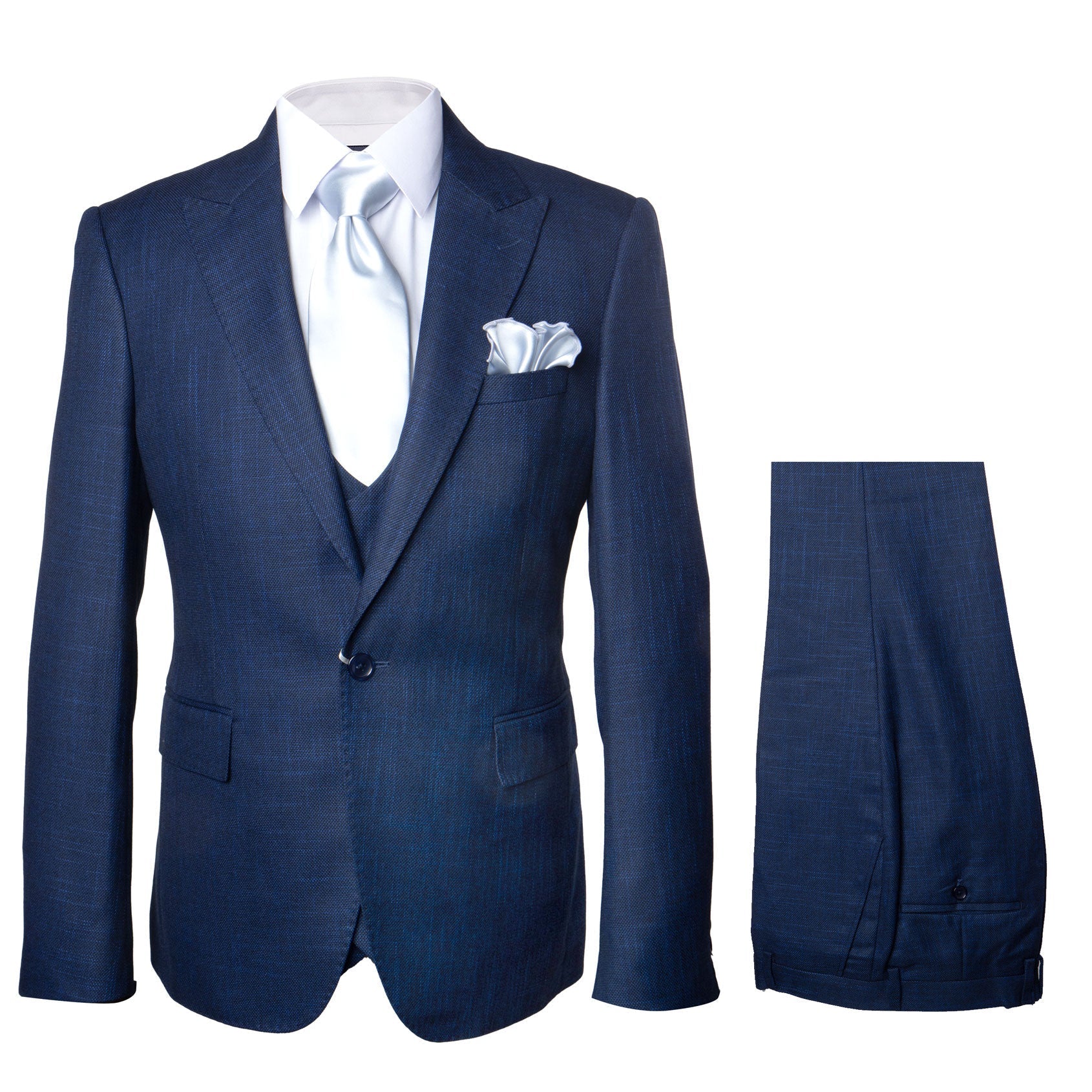 Rossi Man MAX RM1783 Slim Fit 3-Piece Suit – Modern Solid Blue Suit for Men - 34R