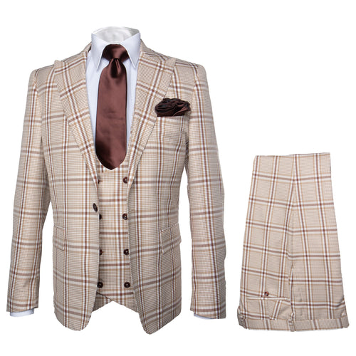 Rossi Man MAX RM1824 Slim Fit 3-Piece Light Brown Suit â€“ Elegant Formalwear for Men