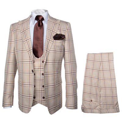 Rossi Man MAX RM1824 Slim Fit 3-Piece Light Brown Suit â€“ Elegant Formalwear for Men