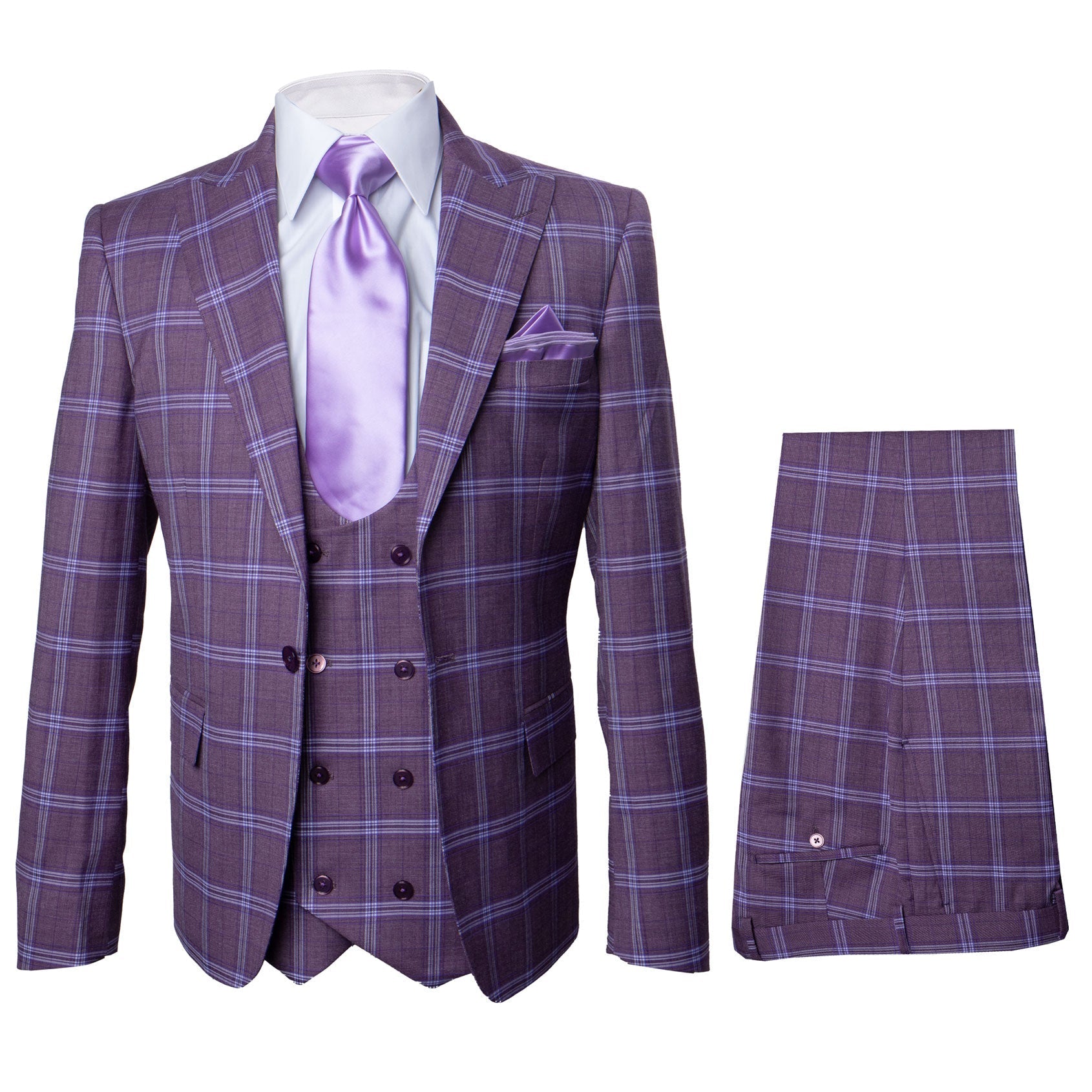 Rossi Man MAX RM1834 Slim Fit 3-Piece Suit – Elegant Purple Formalwear for Men - 34R