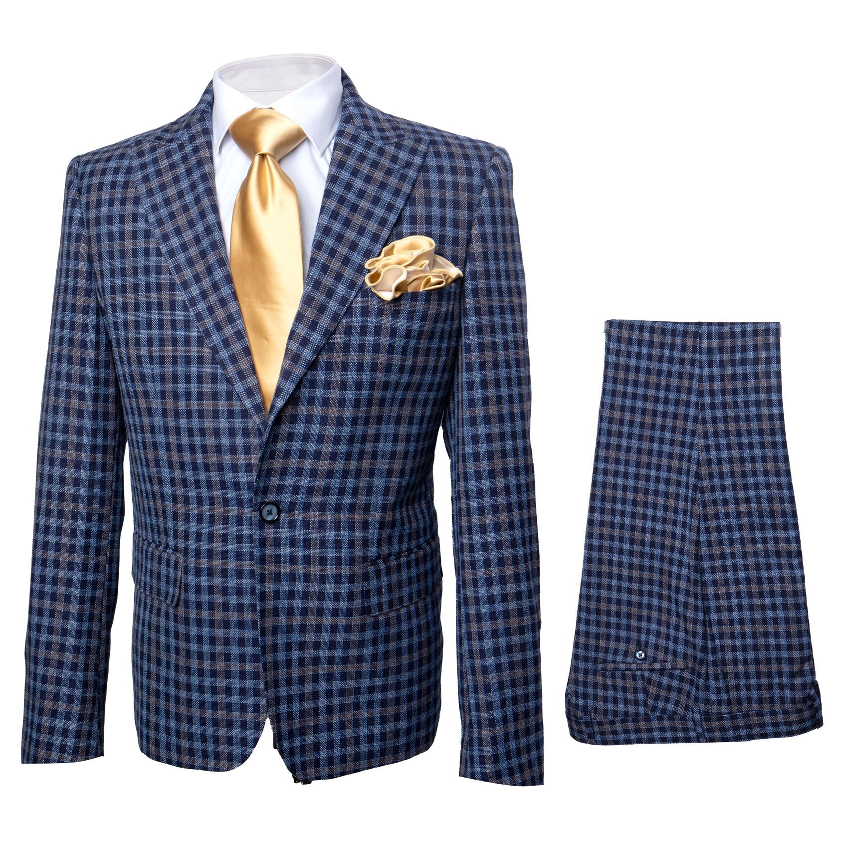 Rossi Man MAX RM1835 Slim Fit 3-Piece Suit – Modern Tailored Blue Suit for Men - 34R