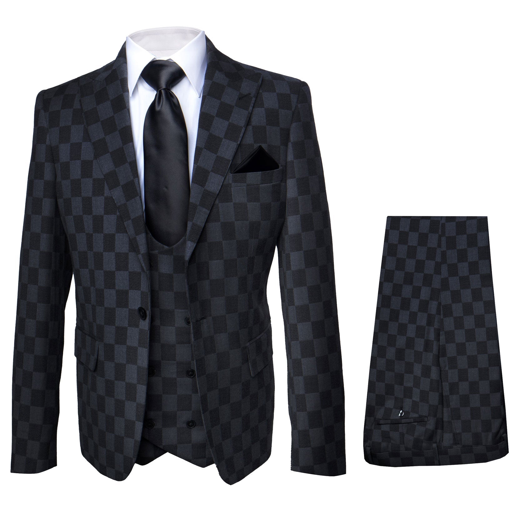 Rossi Man Max RM1837 Mens Slim Fit Tailored 3-Piece Suit in Black - 34R