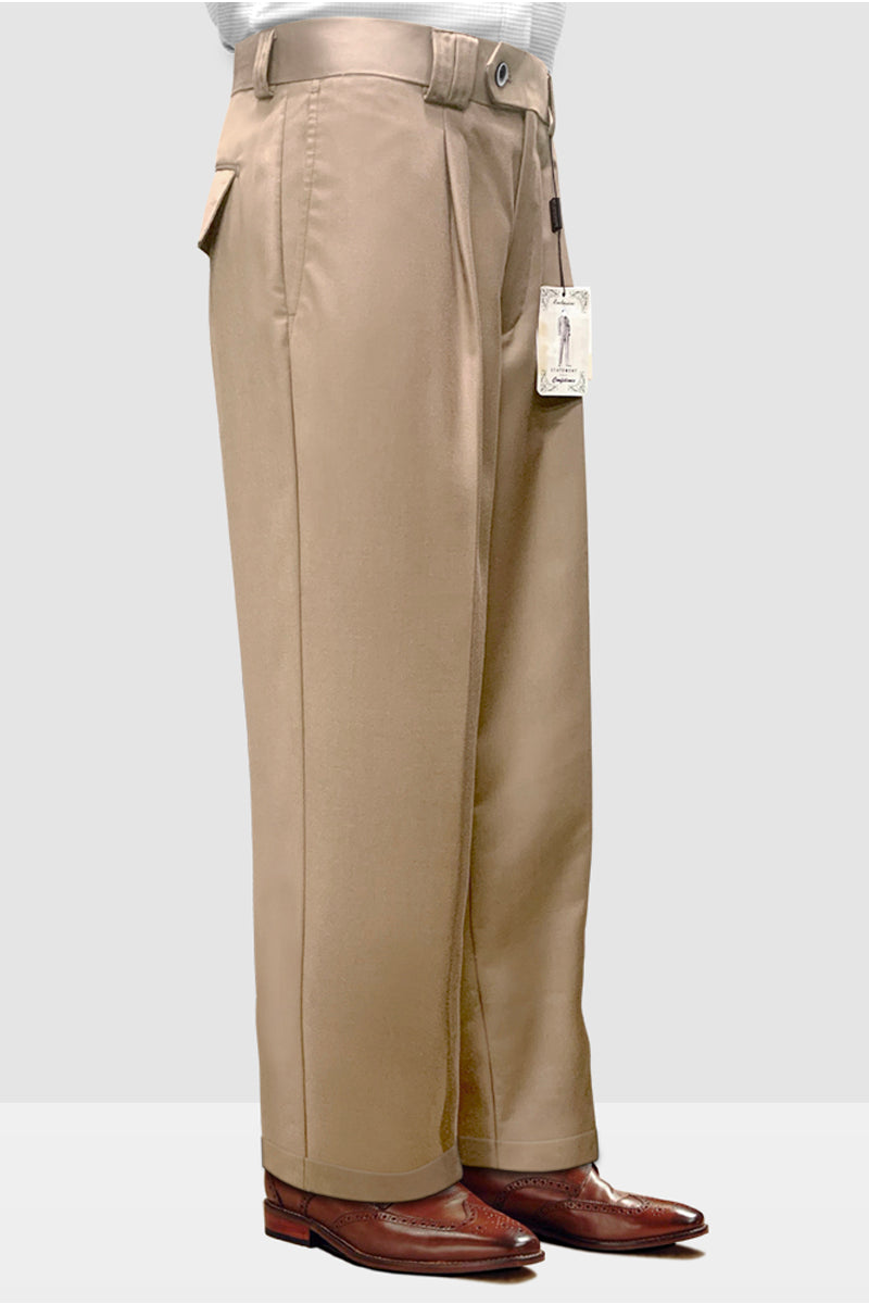 Mens Italian Wool Wide Leg Dress Pants in Tan - 30W