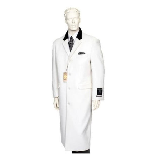 Mens White Chesterfield Wool Coat & Cashmere Full Length White Overcoat