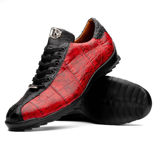 Marco Di Milano Saulo Men's Shoes Black & Red Exotic Ostich / Alligator Casual Sneakers