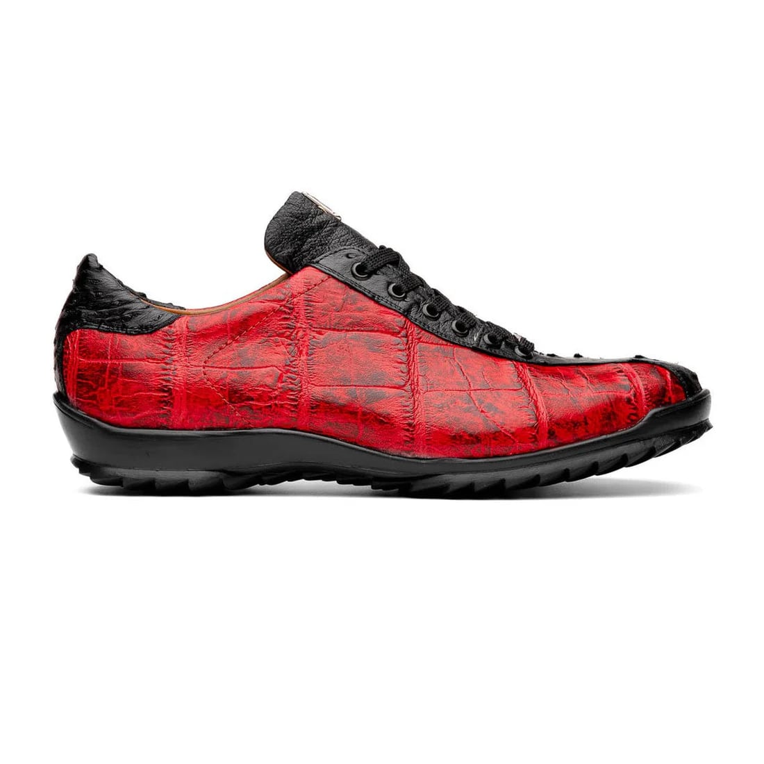 Marco Di Milano Saulo Men's Shoes Black & Red Exotic Ostich / Alligator Casual Sneakers - 6