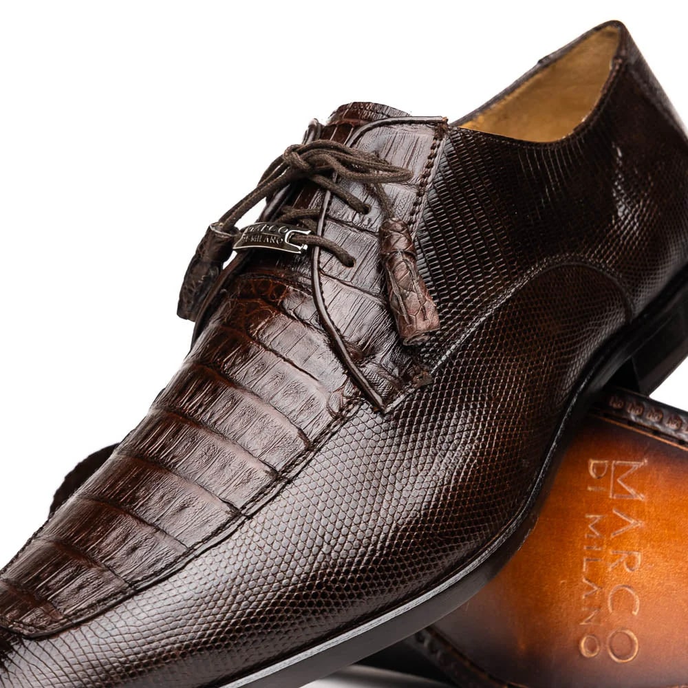 Marco Di Milano Merida Brown Oxfords Lizard & Caiman Crocodile Shoes - 6