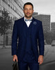 Mens 2 Button Classic Fit Pleated Pant Suit with Double Breasted Vest in Sapphire Blue