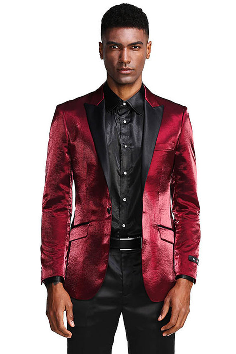 Burgundy Men's Slim Fit Satin Tuxedo Jacket for Prom & Wedding