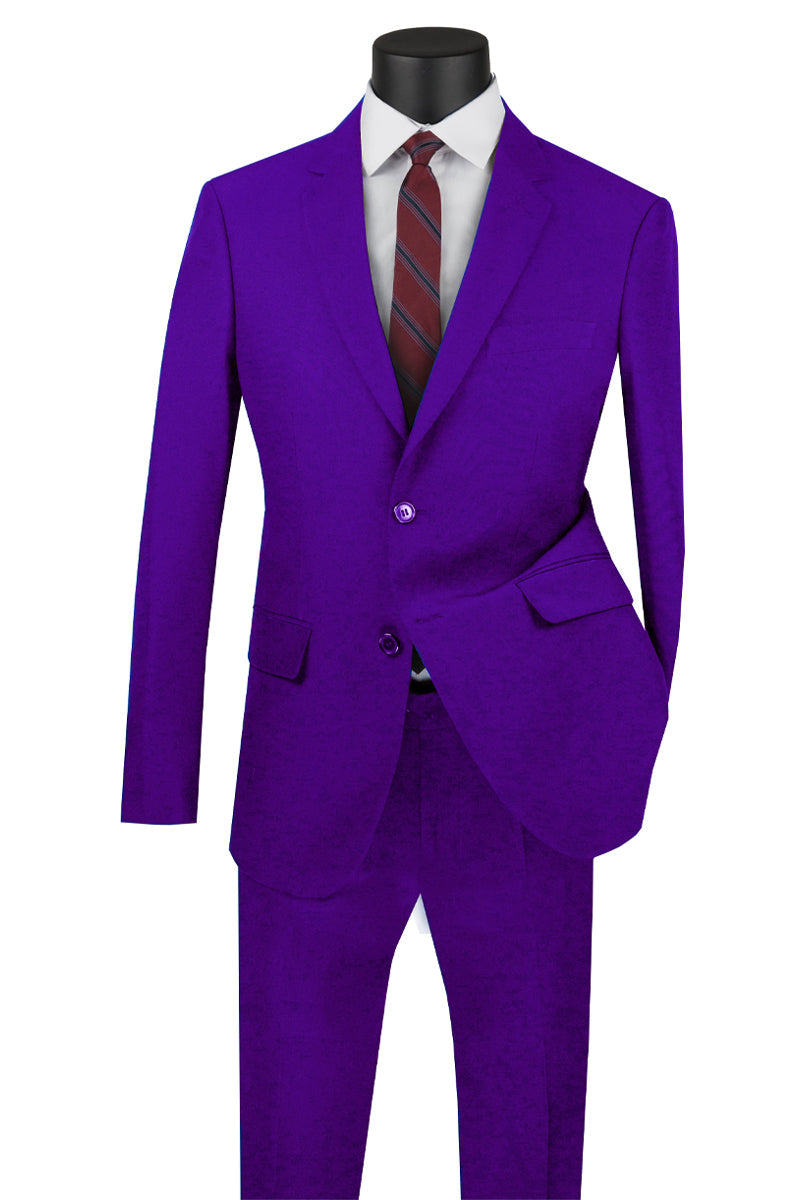 Mens Basic 2 Button Classic Fit Poplin Suit in Purple - 36 Short