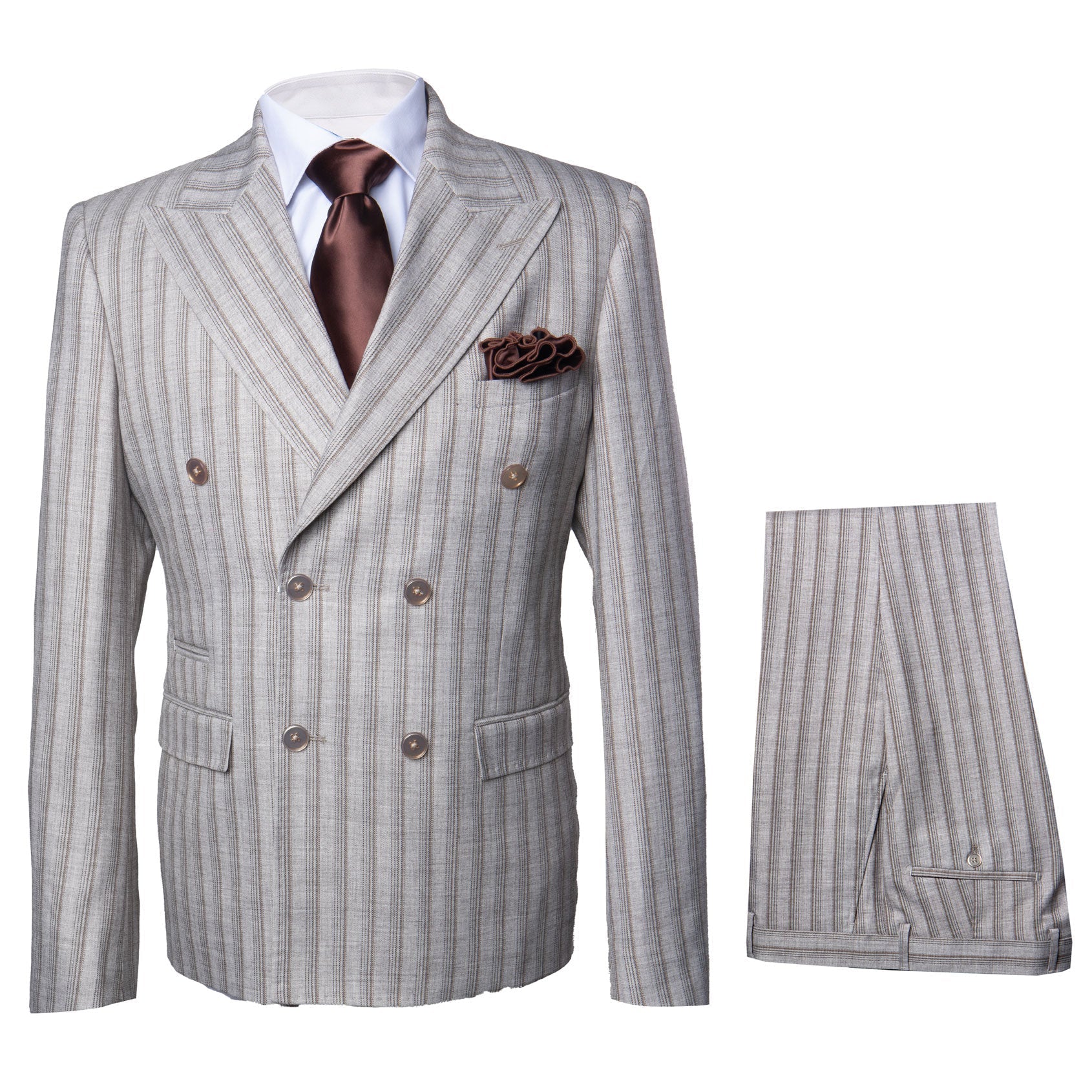 Milano Brown Pinstripe Double-Breasted Jacket and Flat Front Pants - 34R