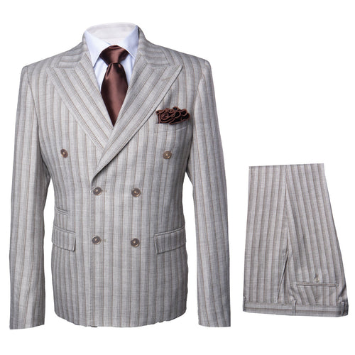Milano Brown Pinstripe Double-Breasted Jacket and Flat Front Pants