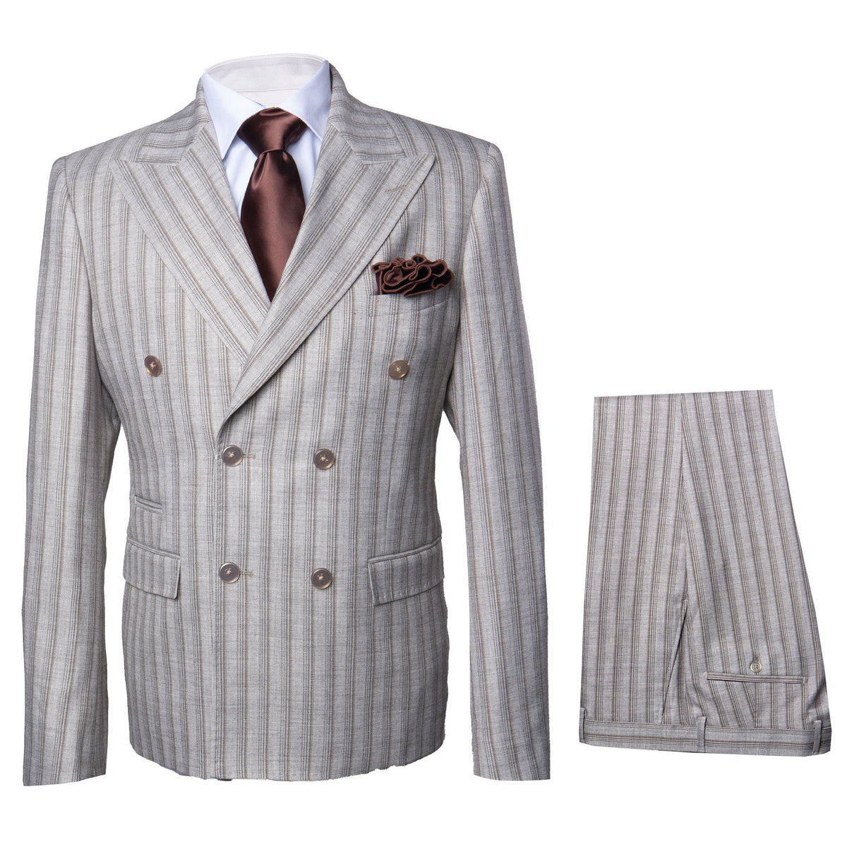 Milano Brown Pinstripe Double-Breasted Jacket and Flat Front Pants
