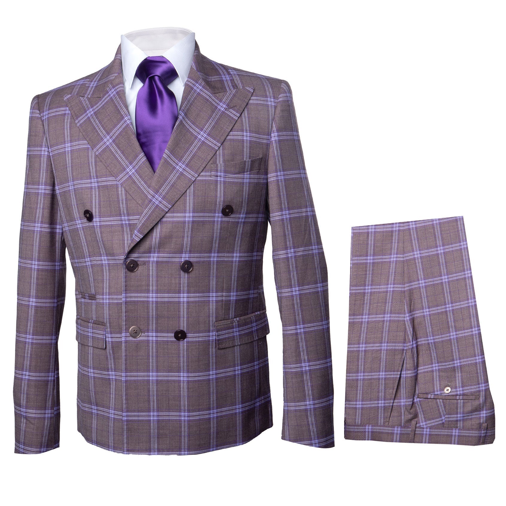 Rossi Man Milano Collection Purple Windowpane Double-Breasted Suit RM1846 - 34R