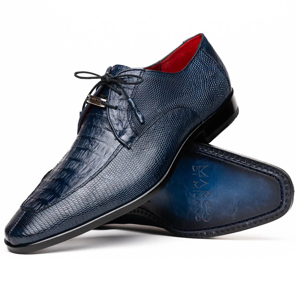 Marco Di Milano Merida Navy Blue Oxfords Lizard & Caiman Crocodile Shoes - 8.5