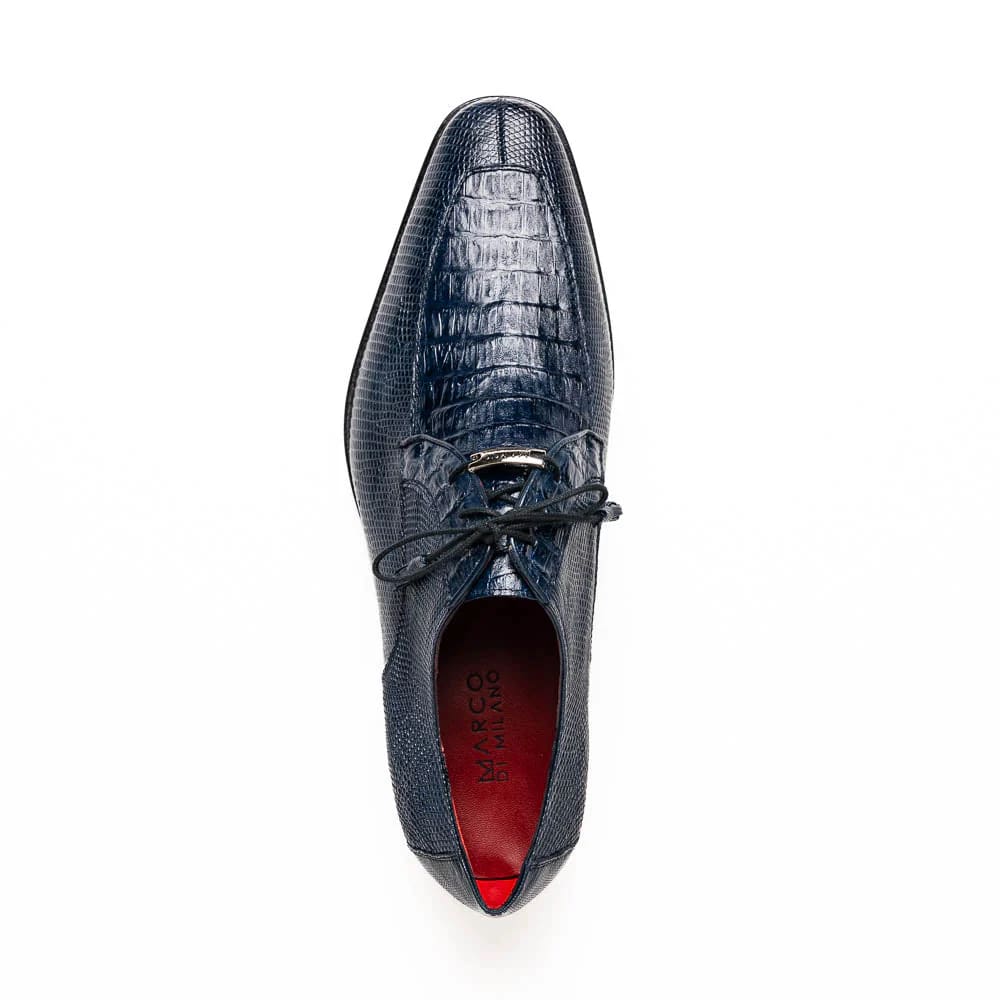 Marco Di Milano Merida Navy Blue Oxfords Lizard & Caiman Crocodile Shoes - 8.5