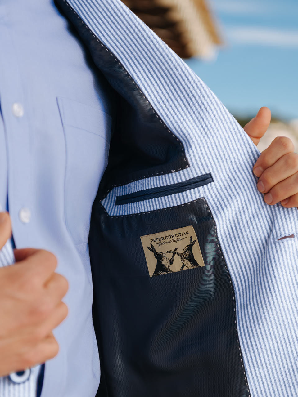 Blue Striped Seersucker Jacket - 34 Short or Extra Small