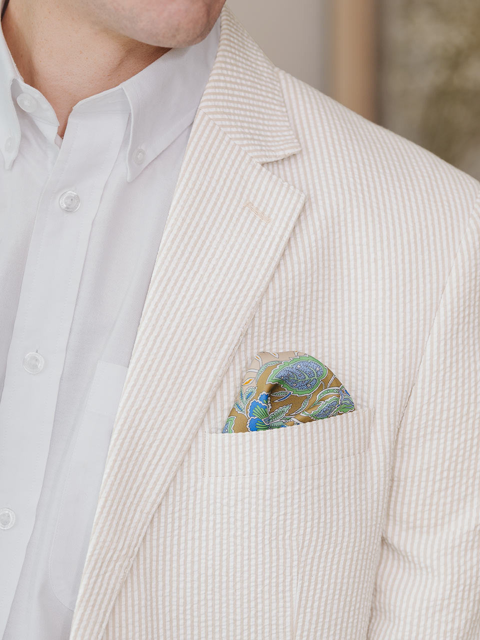 Natural Striped Seersucker Jacket - 34 Short or Extra Small