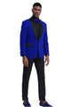 Mens Royal Blue Prom 2025 Tuxedo - Mens Velvet Shawl Tuxedo Dinner Jacket in Royal Blue