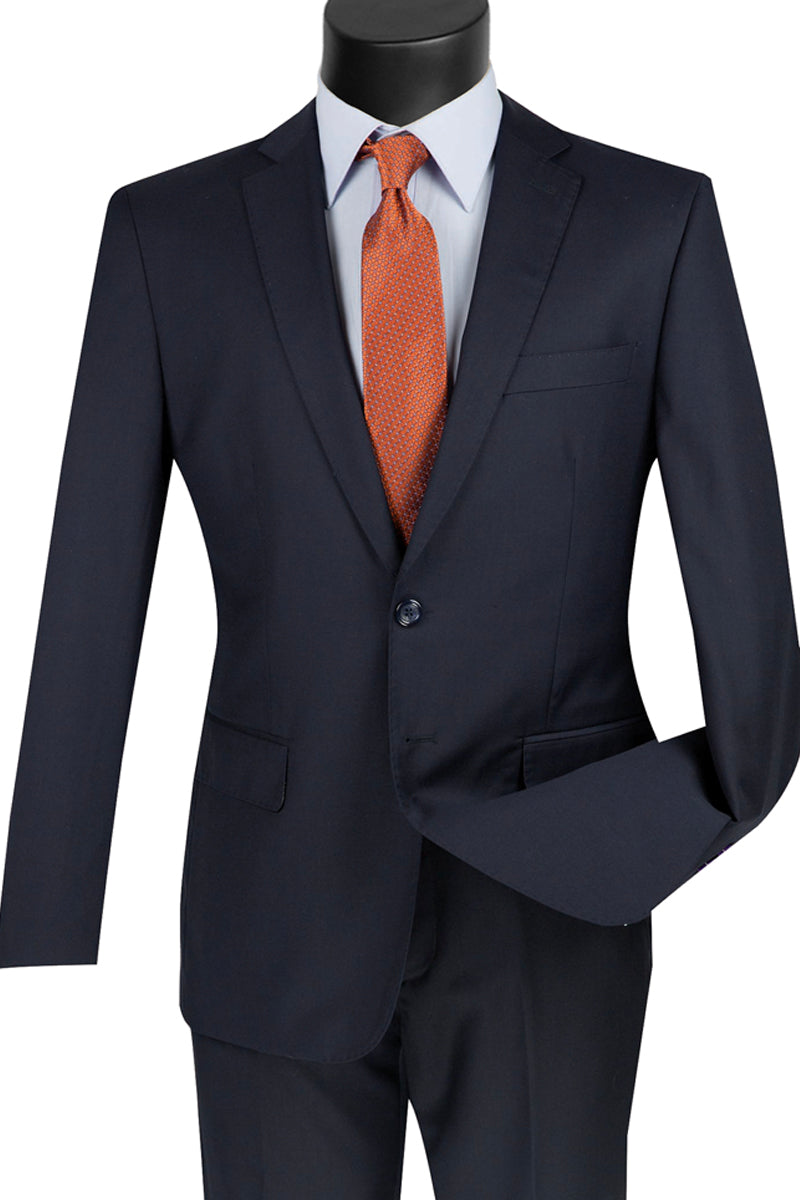 Mens 2 Button Wool Feel Slim Fit Suit in Navy - 36 Short