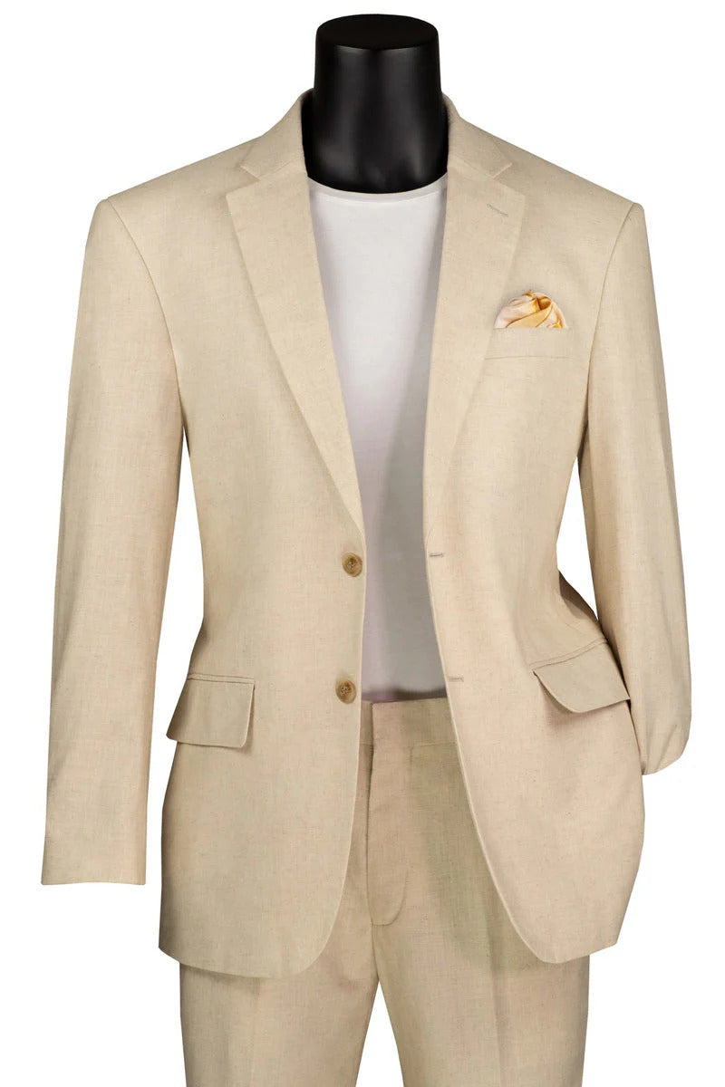 Mens Basic Modern Fit Summer Linen and Cotton Suit in Tan - 34 Short or Extra Small