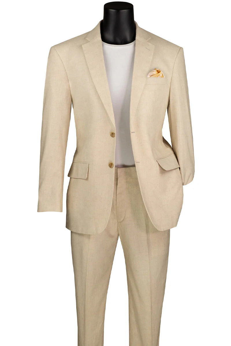 Mens Basic Modern Fit Summer Linen and Cotton Suit in Tan - 34 Short or Extra Small