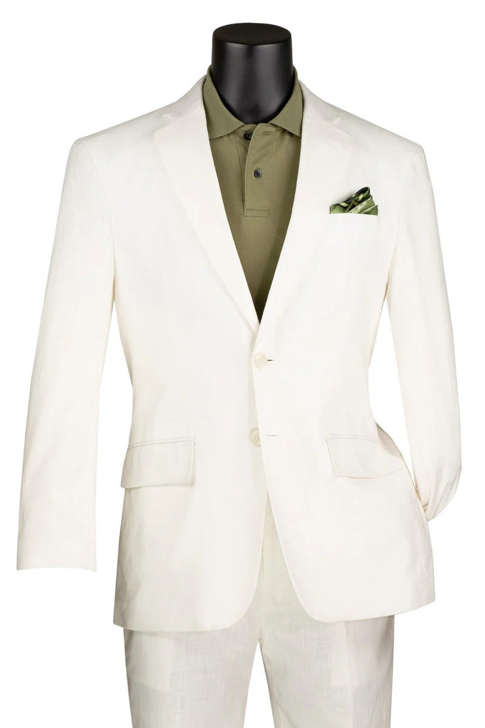Mens Basic Modern Fit Summer Linen and Cotton Suit in White