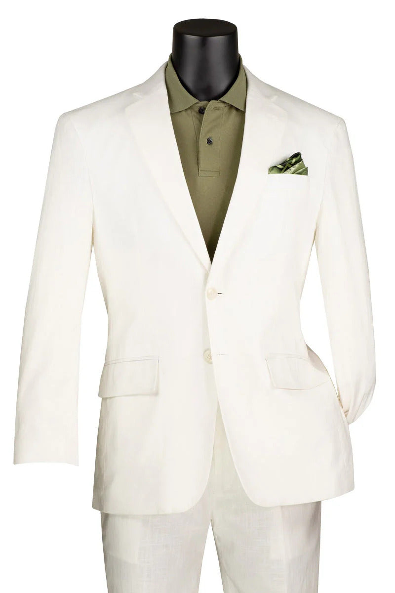 Mens Basic Modern Fit Summer Linen and Cotton Suit in White