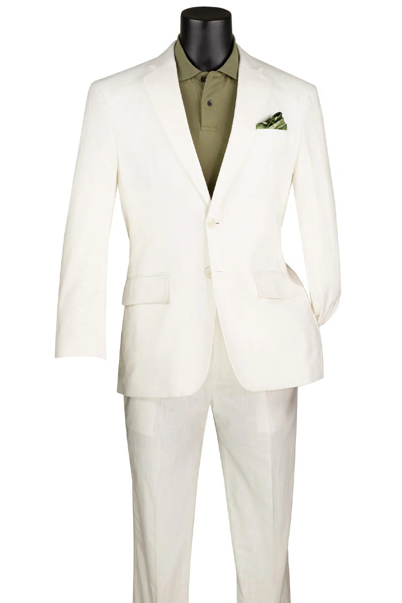 Mens Basic Modern Fit Summer Linen and Cotton Suit in White - 34 Short or Extra Small