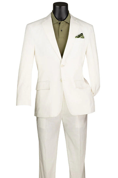 Mens Basic Modern Fit Summer Linen and Cotton Suit in White