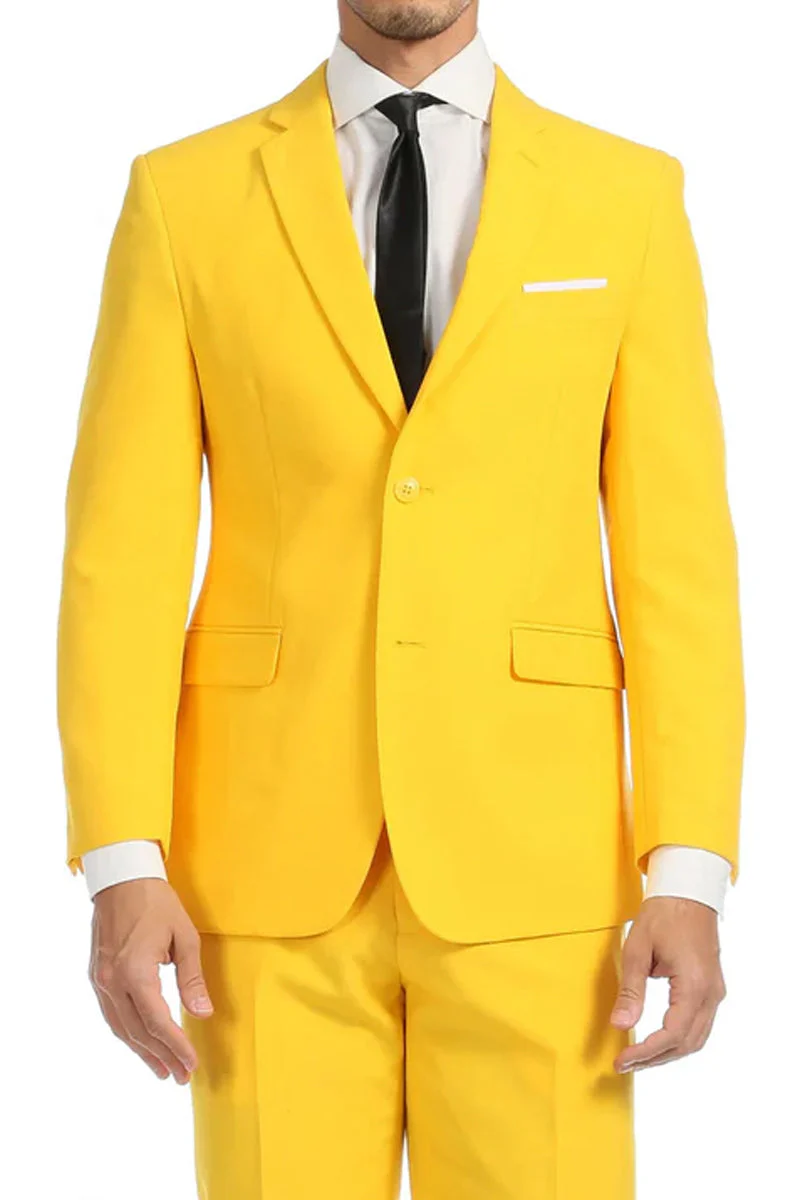 Mens Easter Suit - Jacket and Pants in Summer Color Yellow Modern Fit Light Weight - 34 Short or Extra Small