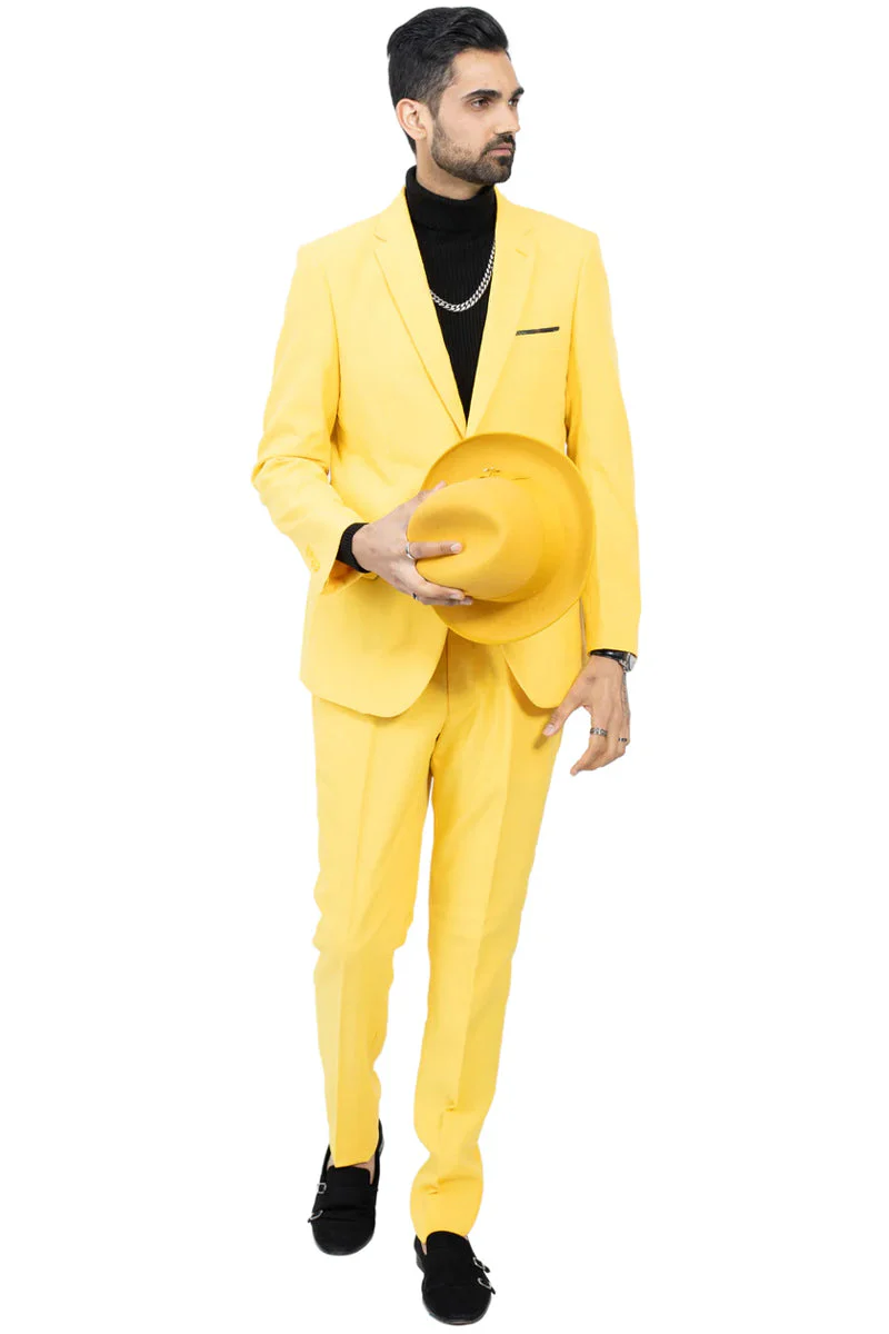 Mens Easter Suit - Jacket and Pants in Summer Color Yellow Modern Fit Light Weight - 34 Short or Extra Small