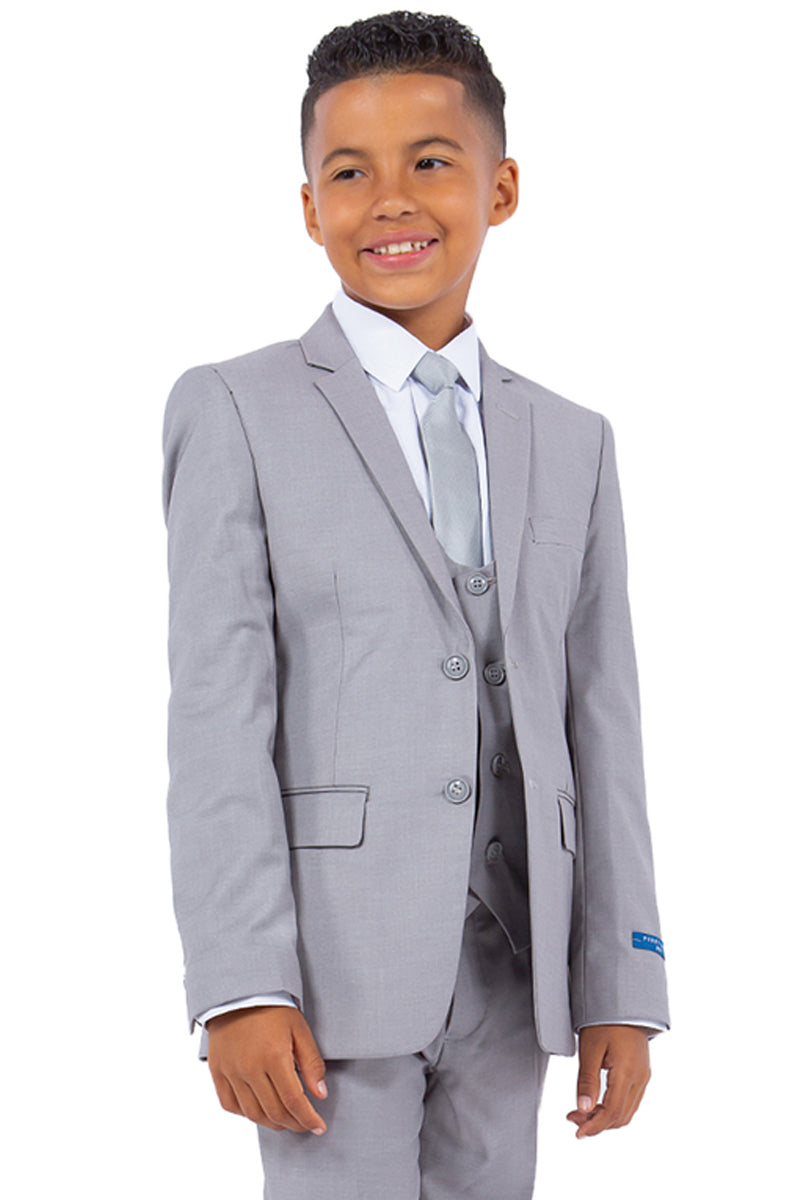 "Perry Ellis Light Grey Boy's Wedding Vested Suit"