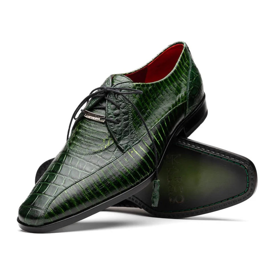 Marco Di Milano Moncalieri Green Genuine Alligator / Cobra Skin Dress Derby Oxfords - 6