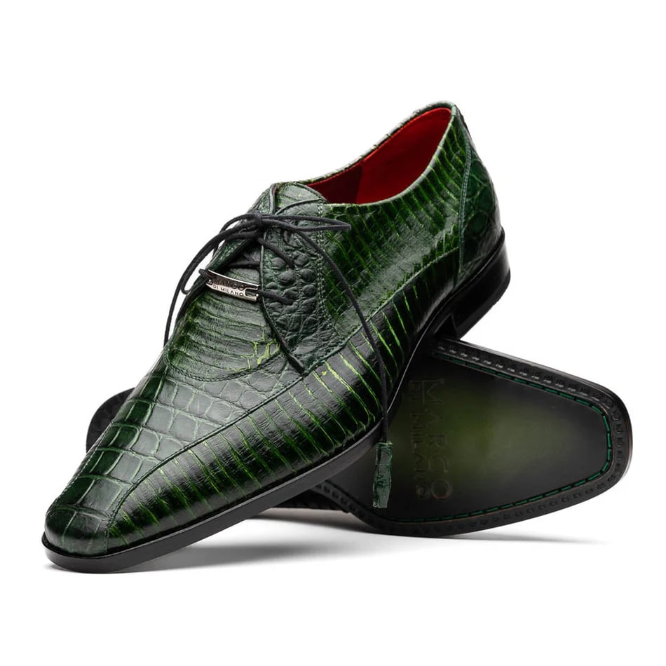 Marco Di Milano Moncalieri Green Genuine Alligator / Cobra Skin Dress Derby Oxfords - 8