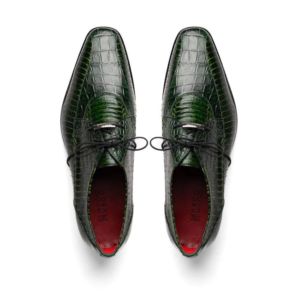 Marco Di Milano Moncalieri Green Genuine Alligator / Cobra Skin Dress Derby Oxfords - 6