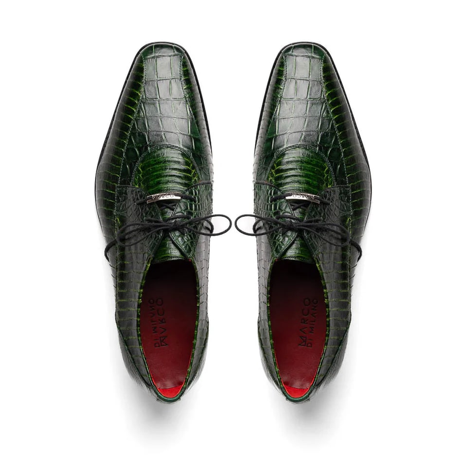 Marco Di Milano Moncalieri Green Genuine Alligator / Cobra Skin Dress Derby Oxfords - 8