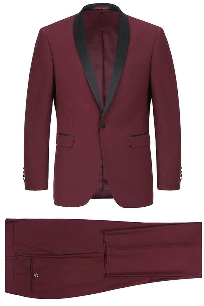 Burgundy Slim Fit Shawl Collar Tuxedo for Men - Traditional Style