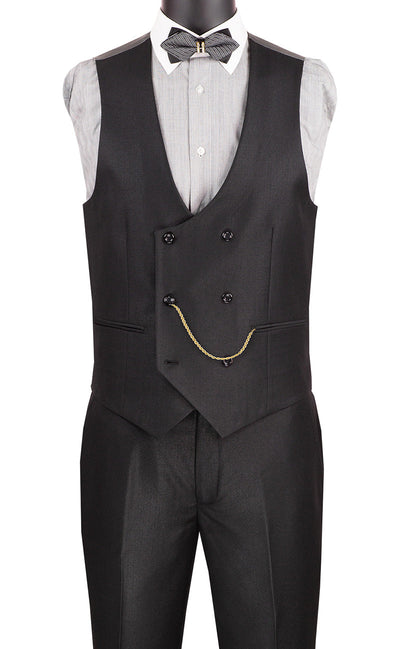 Birdseye Pattern Modern Fit 3 Piece Black Suit with Black Trim