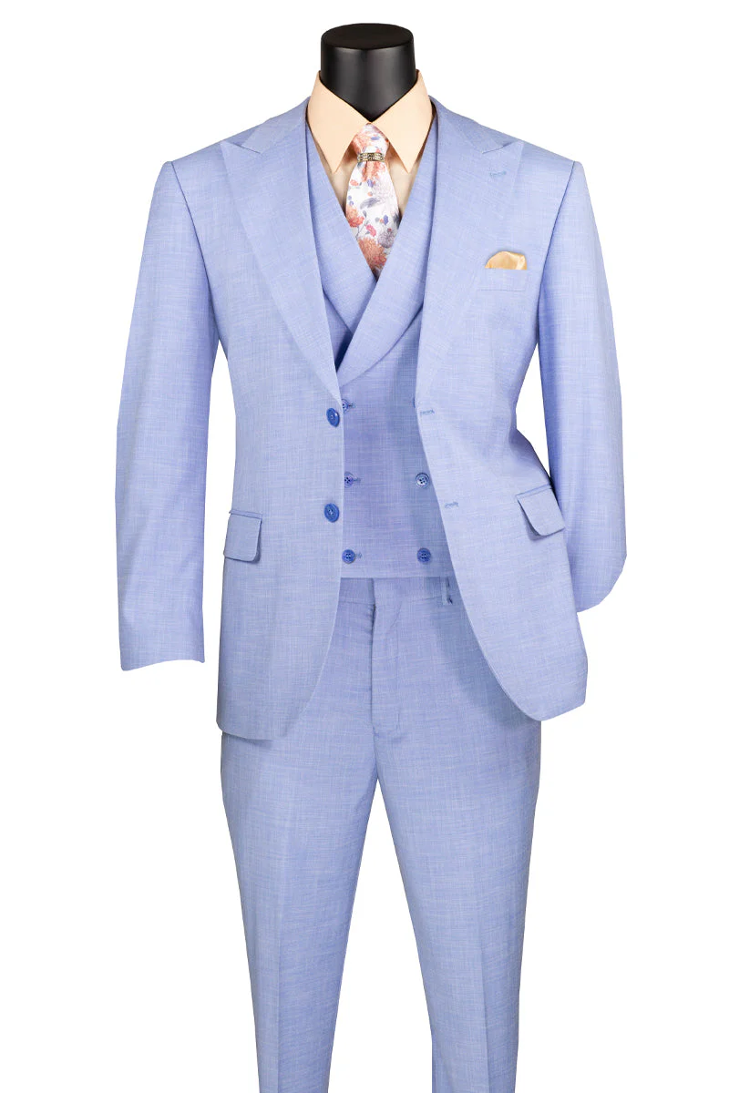 Mens Easter Suit - Jacket and Pants in Summer Color Light Blue Sharkskin Modern Fit Light Weight - 34 Short or Extra Small