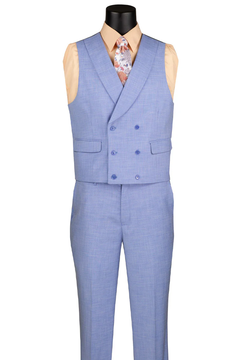 Mens Easter Suit - Jacket and Pants in Summer Color Light Blue Sharkskin Modern Fit Light Weight - 34 Short or Extra Small