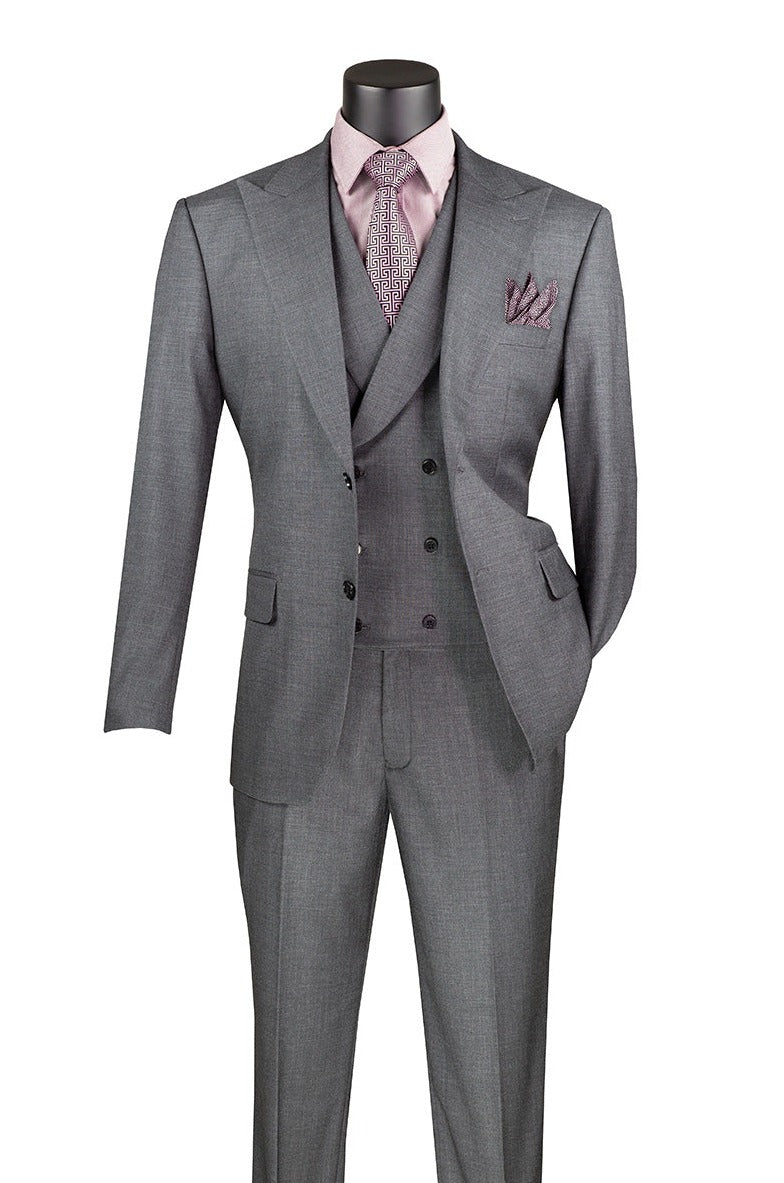 Charcoal Modern Fit 3 Piece Suit with Vest and Adjustable Waist Band Pants - Charcoal