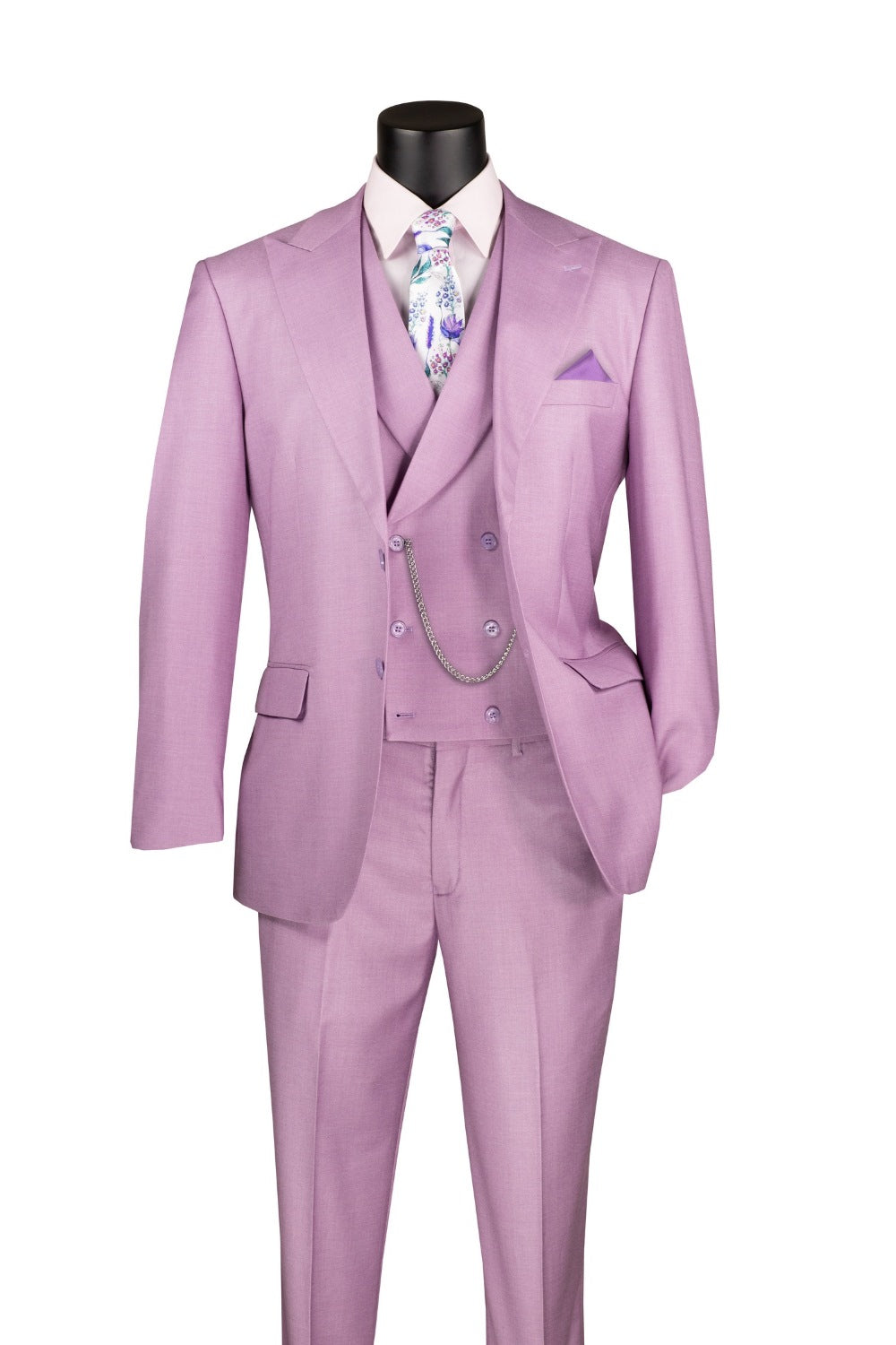 Lavender Modern Fit 3 Piece Suit with Vest and Adjustable Waist Band Pants - Lavender