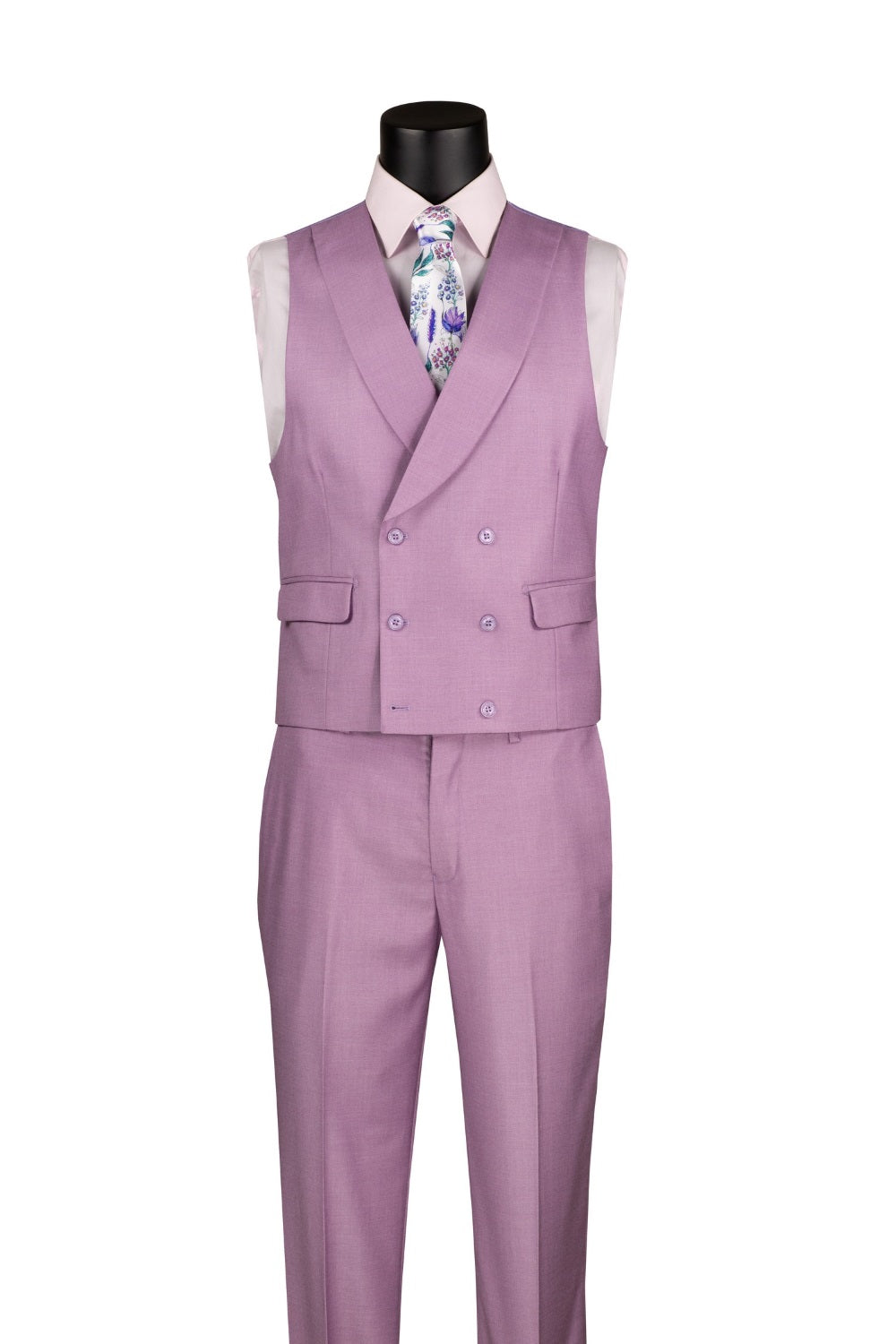 Lavender Modern Fit 3 Piece Suit with Vest and Adjustable Waist Band Pants - Lavender