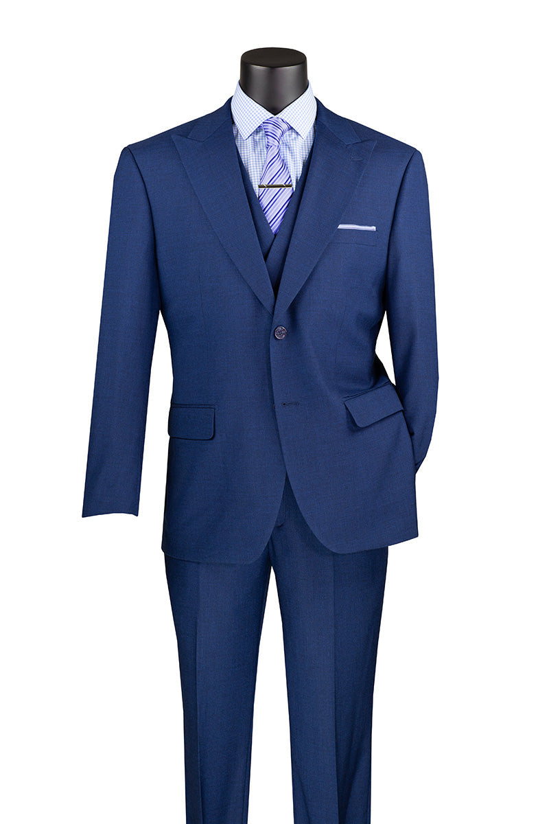 Navy Modern Fit 3 Piece Suit with Vest and Adjustable Waist Band Pants - Navy